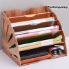 Multi-Tier Wooden Desk Organizer - Contemporary Style A4 File Storage Rack with Cut-Out Design, Ideal for Office & Home - Features Shelves for Books, Notebooks, Pens & More