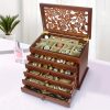 Wood Jewelry Box for Women - Real Wooden Jewelry Holder Organizer Box with Rose Leaf Patterns, Mothers Day Gifts, Jewelry Boxes for Storage Earrings Rings Necklace Bracelet, Ideal Gift for Women's Day, Jewelry Boxes