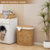 Handwoven Water Hyacinth Bohemian Laundry Basket with Lid - 2-Section Wicker Hamper Suitable for Bedroom, Bathroom & Laundry Room, Removable Liner Bags, Oval Clothes Basket with Lid for Storage, Wicker for Decor, Laundry Baskets