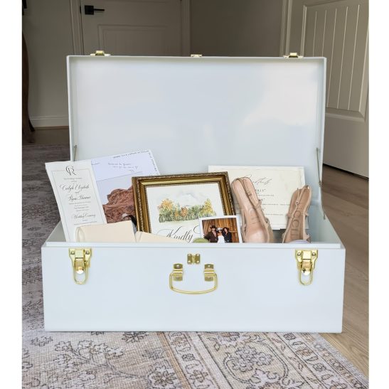 1pc Large Metal Luggage-Style Decorative Storage Box for College Dorm Rooms, with Handle and Lock Hole, Suitable for Home, Bedroom, and House Organization, 23.7 X 14.2 X 9.5 Inches, Trunks